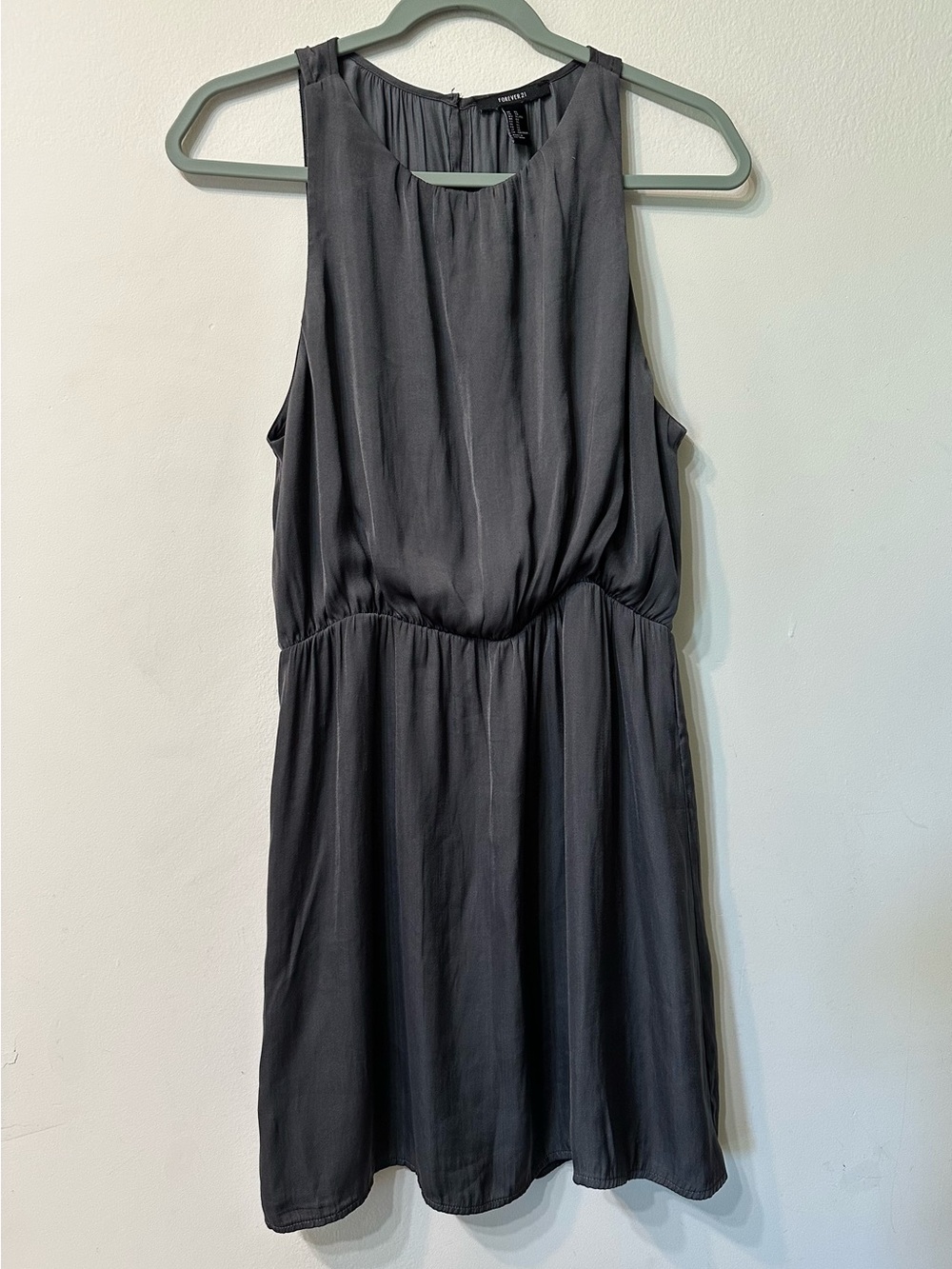 Forever21 Satin Mini Dress Womens XL Gray Charcoal Open Back Sleeveless Clubwear